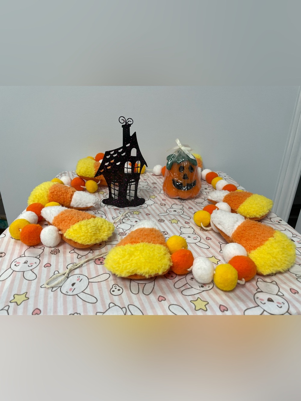 Halloween Lot Pumpkin Candle Candy Corn Garland Haunted House Candle Holder